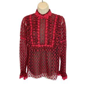 NEW Anna Sui Ruffled Wagon Wheel & Hearts Embroidered Top NWOT - Size 2